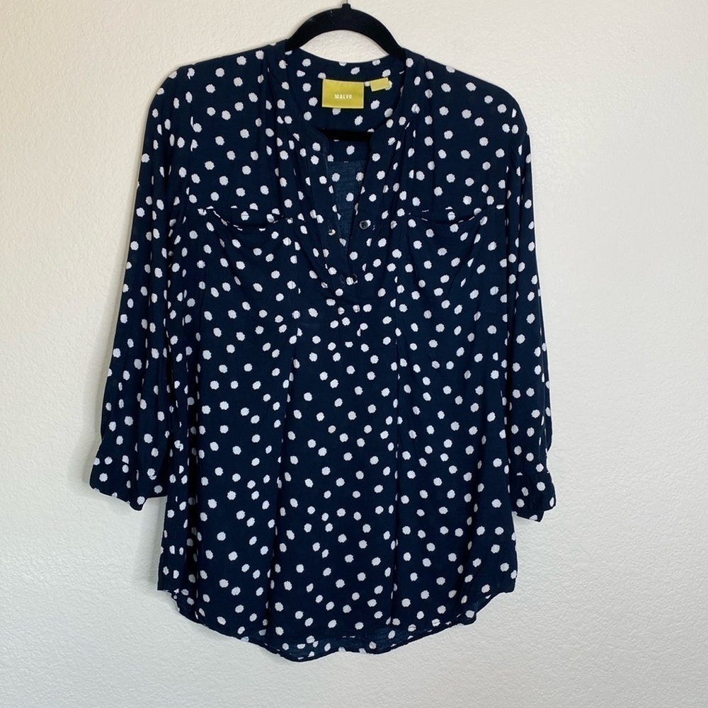 Maeve Anthropologie navy polka dot blouse women’s medium